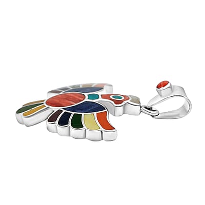 Peruvian Artistry Multi Gemstone 9.00 ctw Rainbow Colca Condor Pendant without Chain in Sterling Silver