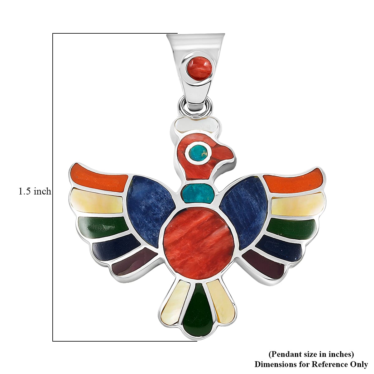 Peruvian Artistry Multi Gemstone 9.00 ctw Rainbow Colca Condor Pendant without Chain in Sterling Silver image number 4