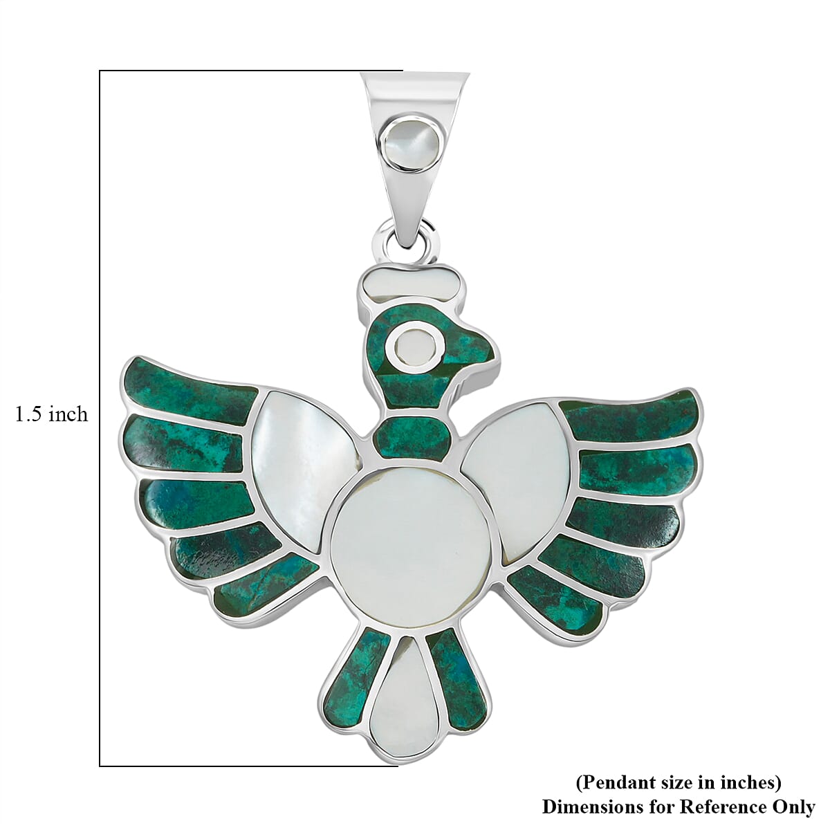 Peruvian Artistry Multi Gemstone 9.00 ctw Green and White Colca Condor Pendant without Chain in Sterling Silver image number 4