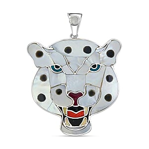 Peruvian Artistry Multi Gemstone 16.40 ctw White Powerful Puma Pendant in Sterling Silver