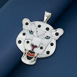 Peruvian Artistry Multi Gemstone 16.40 ctw White Powerful Puma Pendant in Sterling Silver