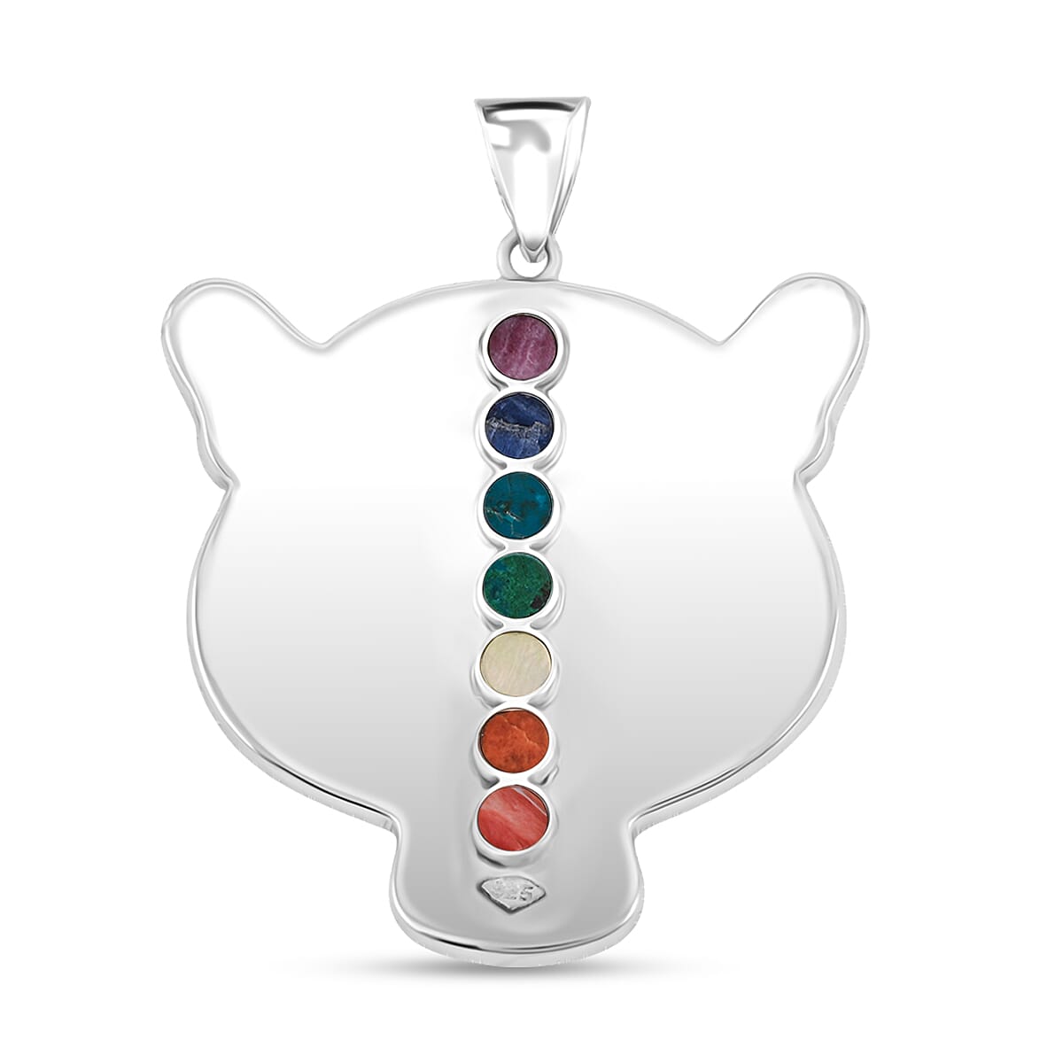 Peruvian Artistry Multi Gemstone White Powerful Puma Pendant in Sterling Silver 16.40 ctw image number 4