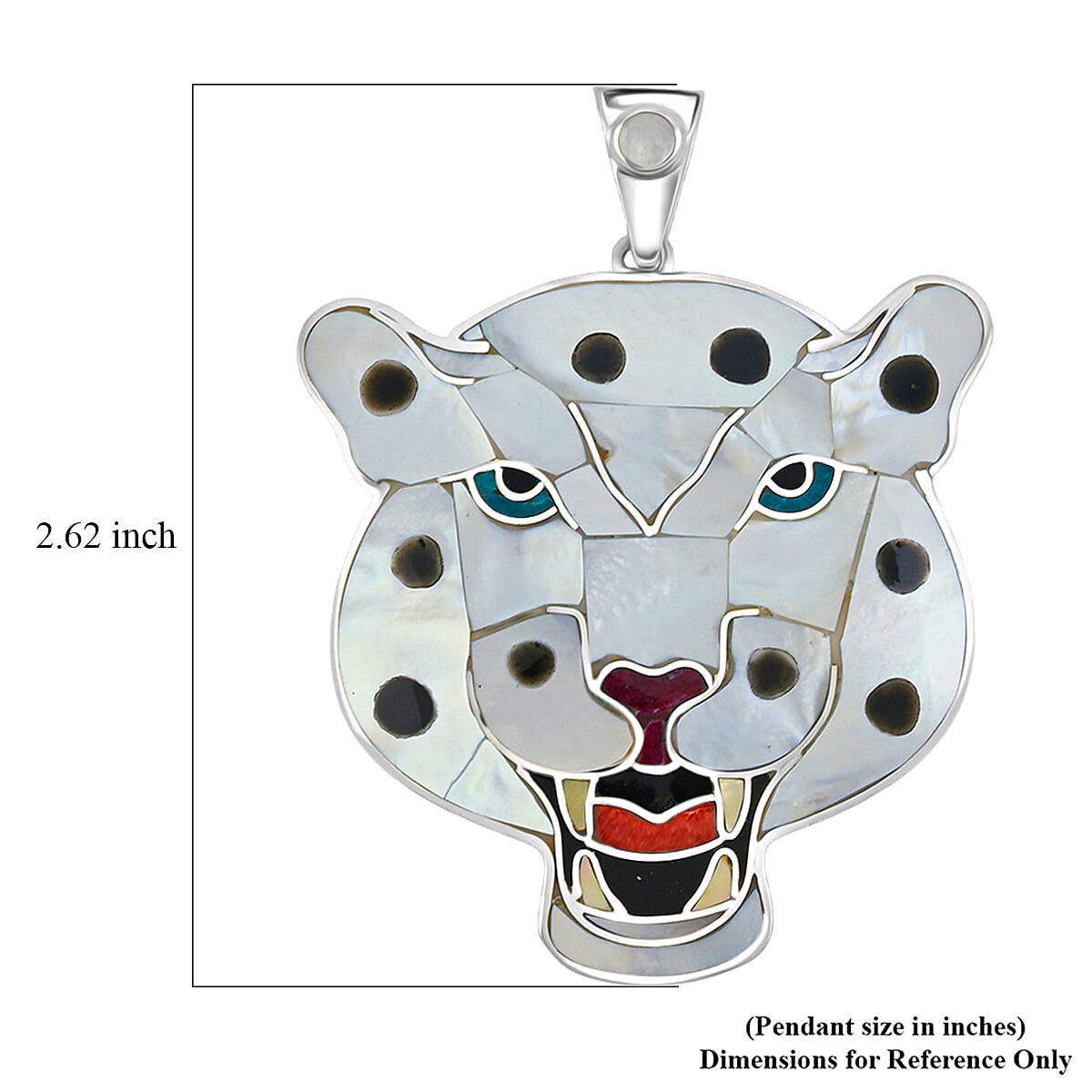 Peruvian Artistry Multi Gemstone White Powerful Puma Pendant in Sterling Silver 16.40 ctw image number 5