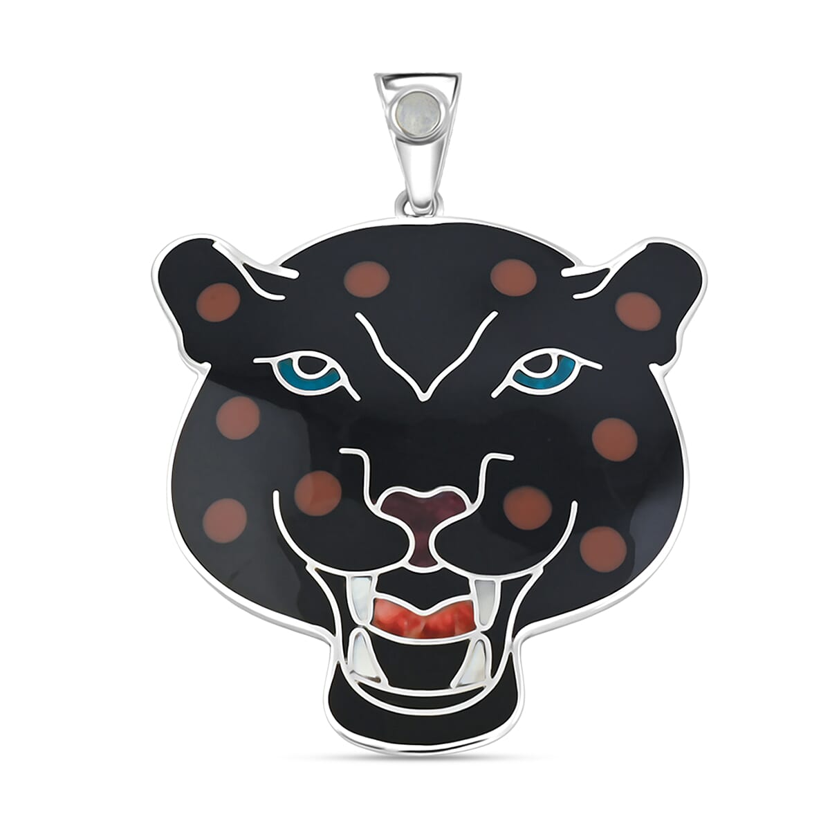 Peruvian Artistry Multi Gemstone 16.20 ctw Black Powerful Puma Pendant without Chain in Sterling Silver image number 0