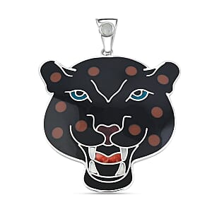 Peruvian Artistry Multi Gemstone 16.20 ctw Black Powerful Puma Pendant without Chain in Sterling Silver