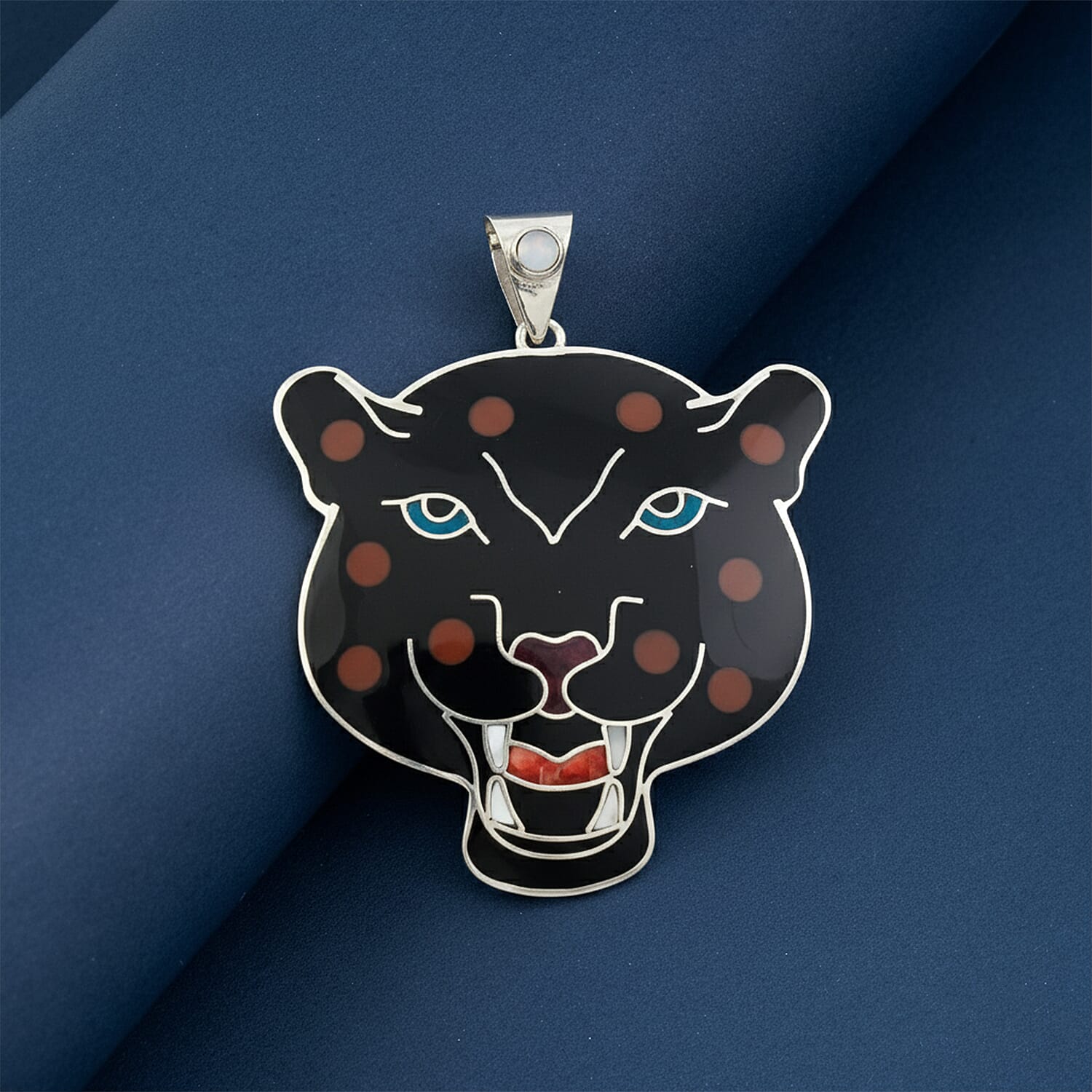 Peruvian Artistry Multi Gemstone 16.20 ctw Black Powerful Puma Pendant without Chain in Sterling Silver
