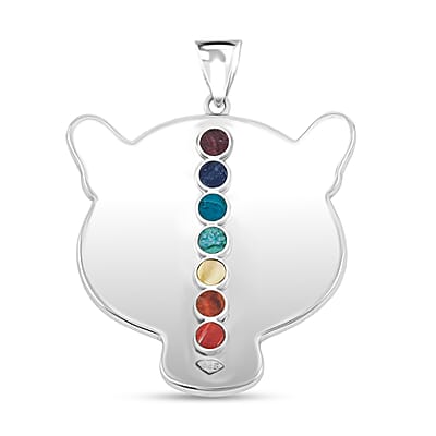 Peruvian Artistry Multi Gemstone 16.20 ctw Black Powerful Puma Pendant without Chain in Sterling Silver