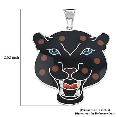 Peruvian Artistry Multi Gemstone 16.20 ctw Black Powerful Puma Pendant without Chain in Sterling Silver