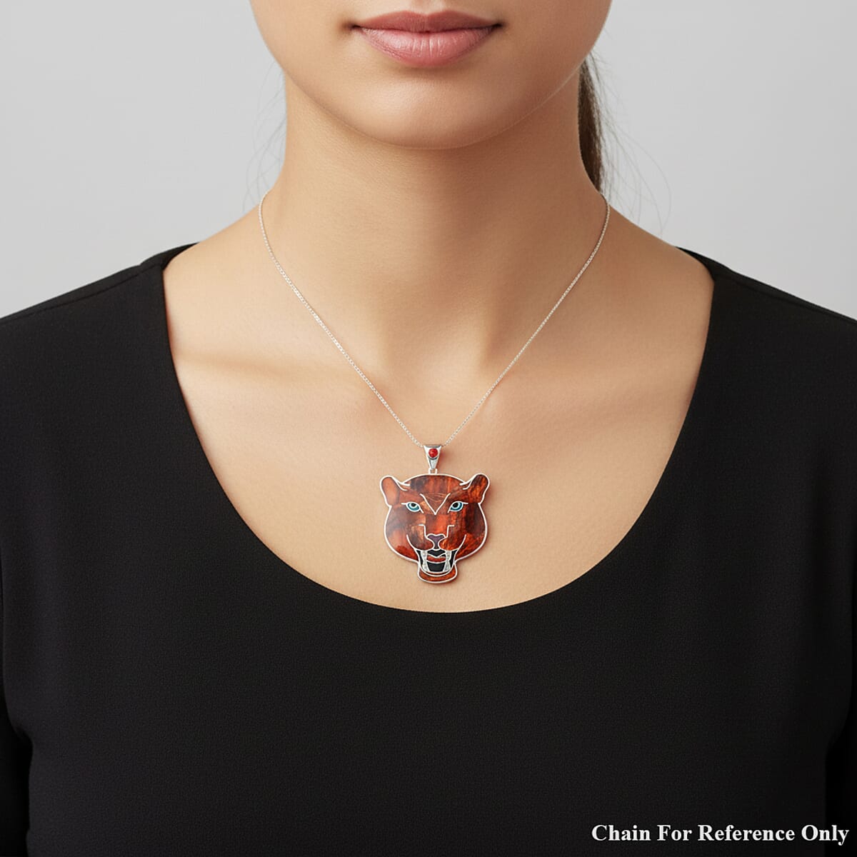 Peruvian Artistry Multi Gemstone 16.10 ctw Orange Powerful Puma Pendant in Sterling Silver image number 2