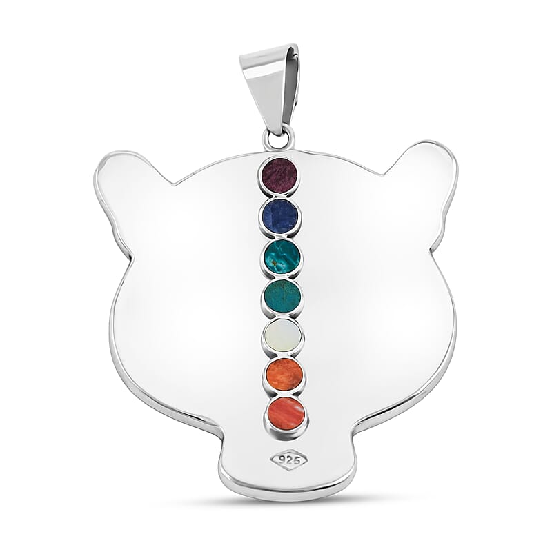 Peruvian Artistry Multi Gemstone 16.10 ctw Orange Powerful Puma Pendant in Sterling Silver