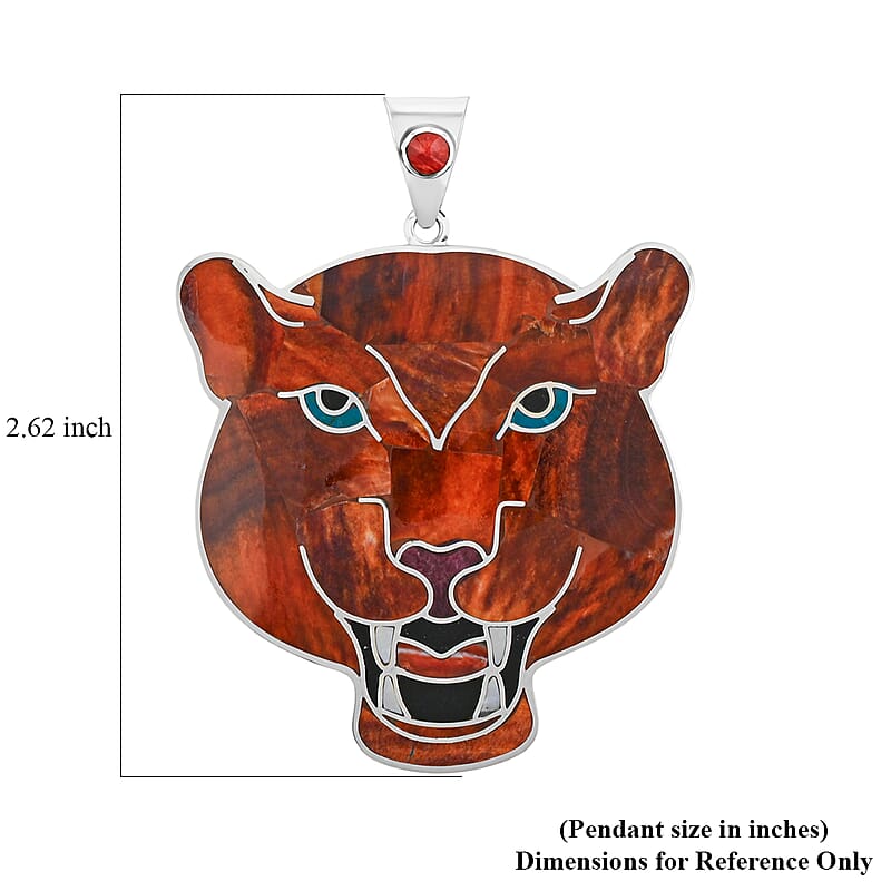 Peruvian Artistry Multi Gemstone 16.10 ctw Orange Powerful Puma Pendant in Sterling Silver
