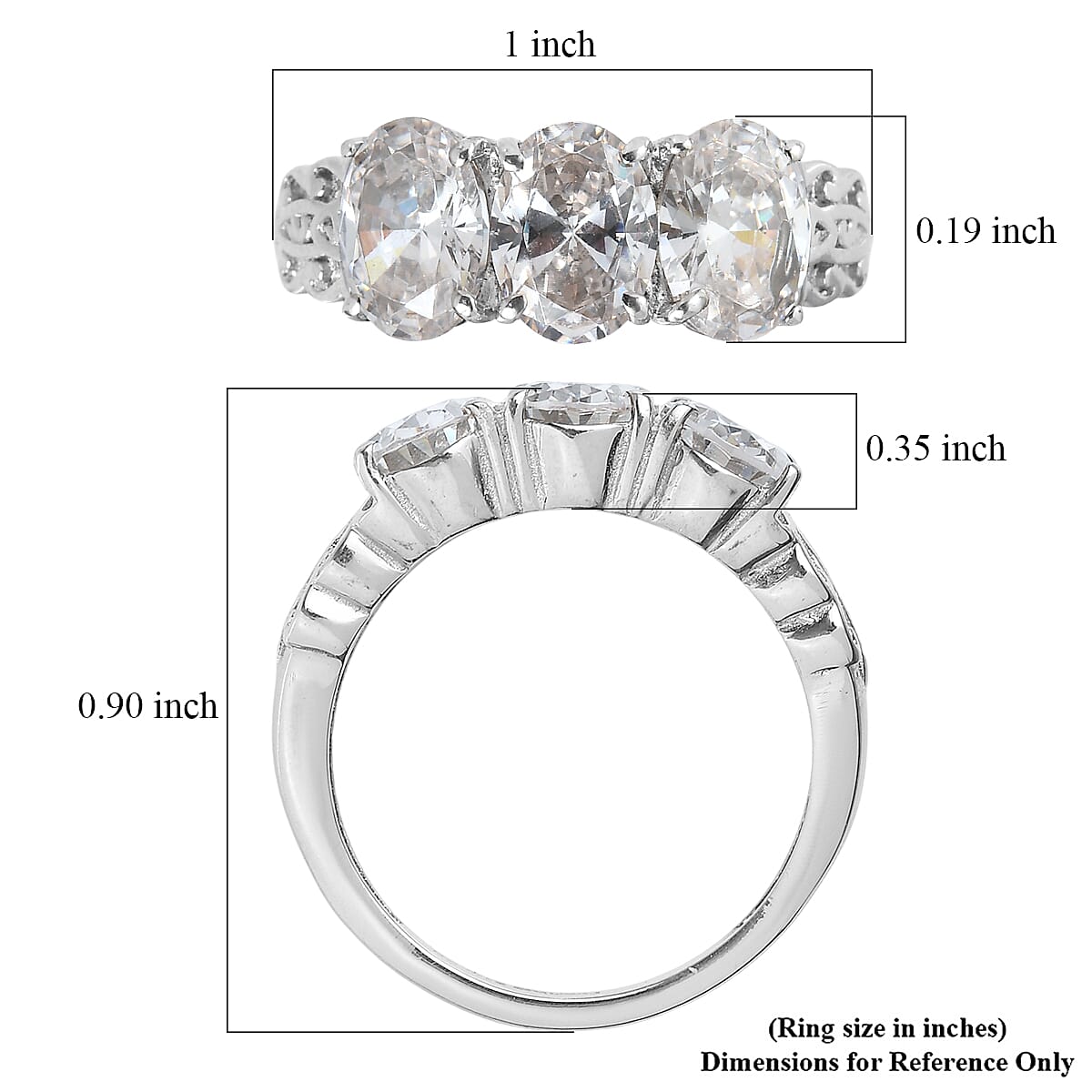 EverTrue Simulated Diamond 3 Stone Ring in Stainless Steel (Size 10.0) 6.25 ctw image number 5