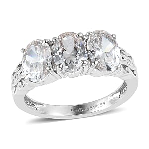 EverTrue Simulated Diamond 3 Stone Ring in Stainless Steel (Size 5) 6.25 ctw