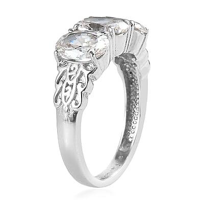 EverTrue Simulated Diamond 3 Stone Ring in Stainless Steel (Size 5.0) 6.25 ctw