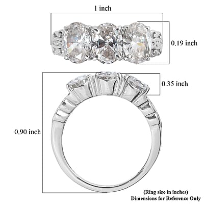 EverTrue Simulated Diamond 3 Stone Ring in Stainless Steel (Size 5.0) 6.25 ctw