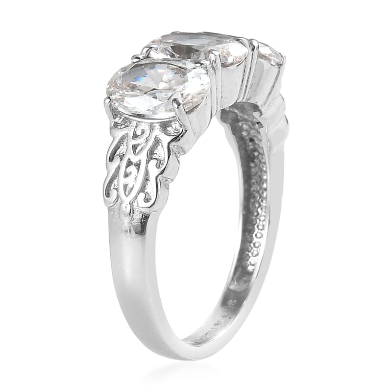 EverTrue Simulated Diamond 3 Stone Ring in Stainless Steel (Size 7.0) 6.25 ctw