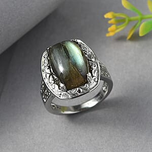 EverTrue Malagasy Labradorite Ring in Stainless Steel (Size 10.0) 12.75 ctw