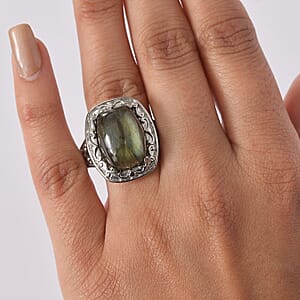 EverTrue Malagasy Labradorite Ring in Stainless Steel (Size 10.0) 12.75 ctw