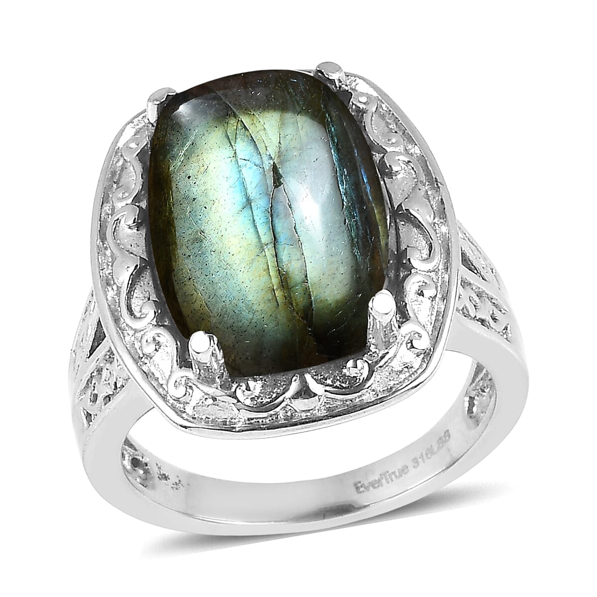 EverTrue Malagasy Labradorite Ring in Stainless Steel (Size 5.0) 12.75 ctw