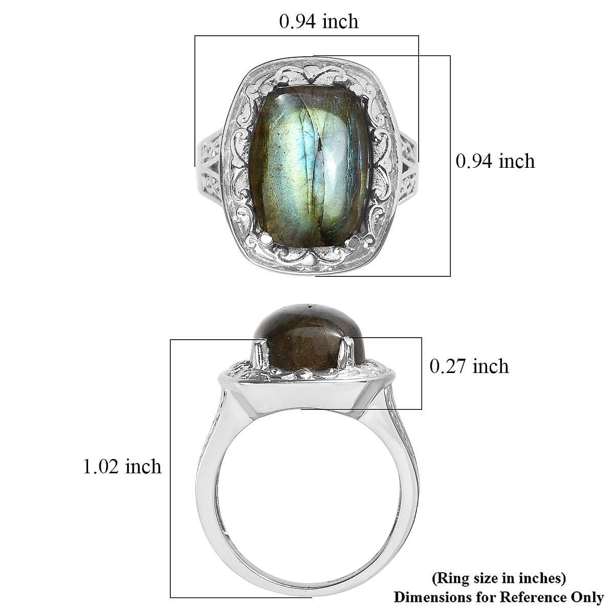 EverTrue Malagasy Labradorite Ring in Stainless Steel (Size 5.0) 12.75 ctw