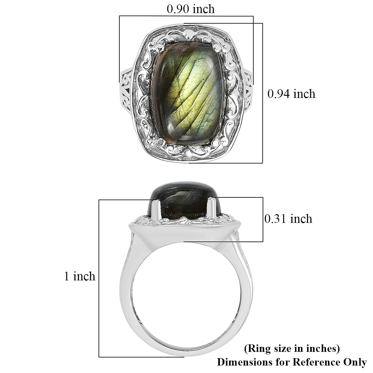 EverTrue Malagasy Labradorite Ring in Stainless Steel (Size 8.0) 12.75 ctw