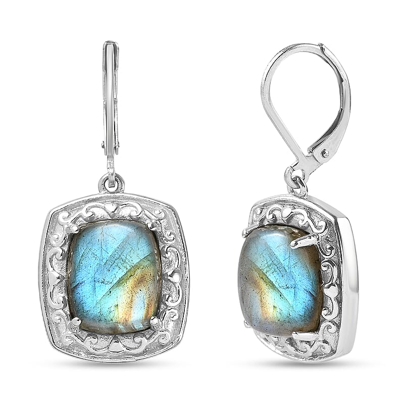 EverTrue Malagasy Labradorite 13.00 ctw Earrings in Stainless Steel