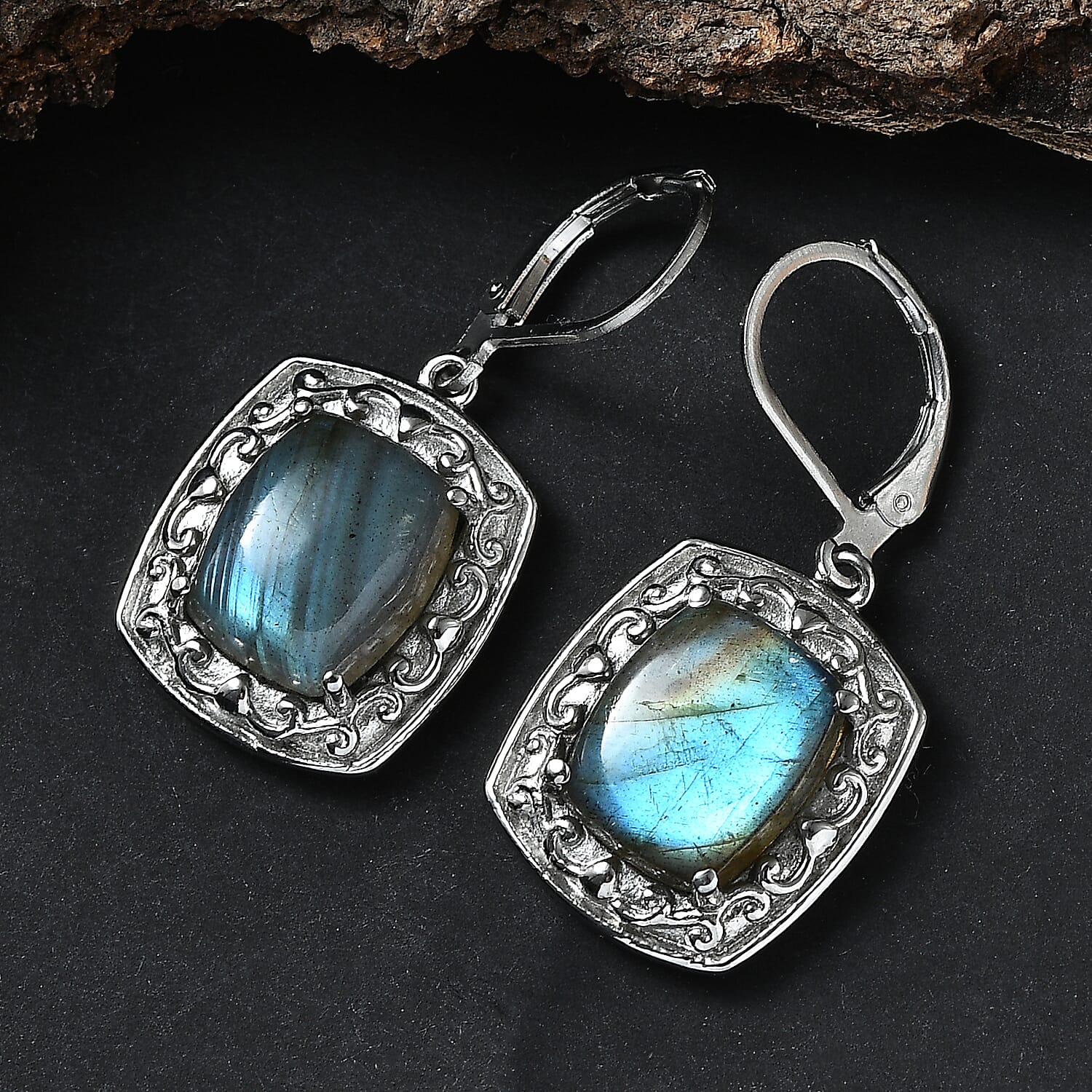 EverTrue Malagasy Labradorite 13.00 ctw Earrings in Stainless Steel