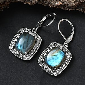 EverTrue Malagasy Labradorite 13.00 ctw Earrings in Stainless Steel