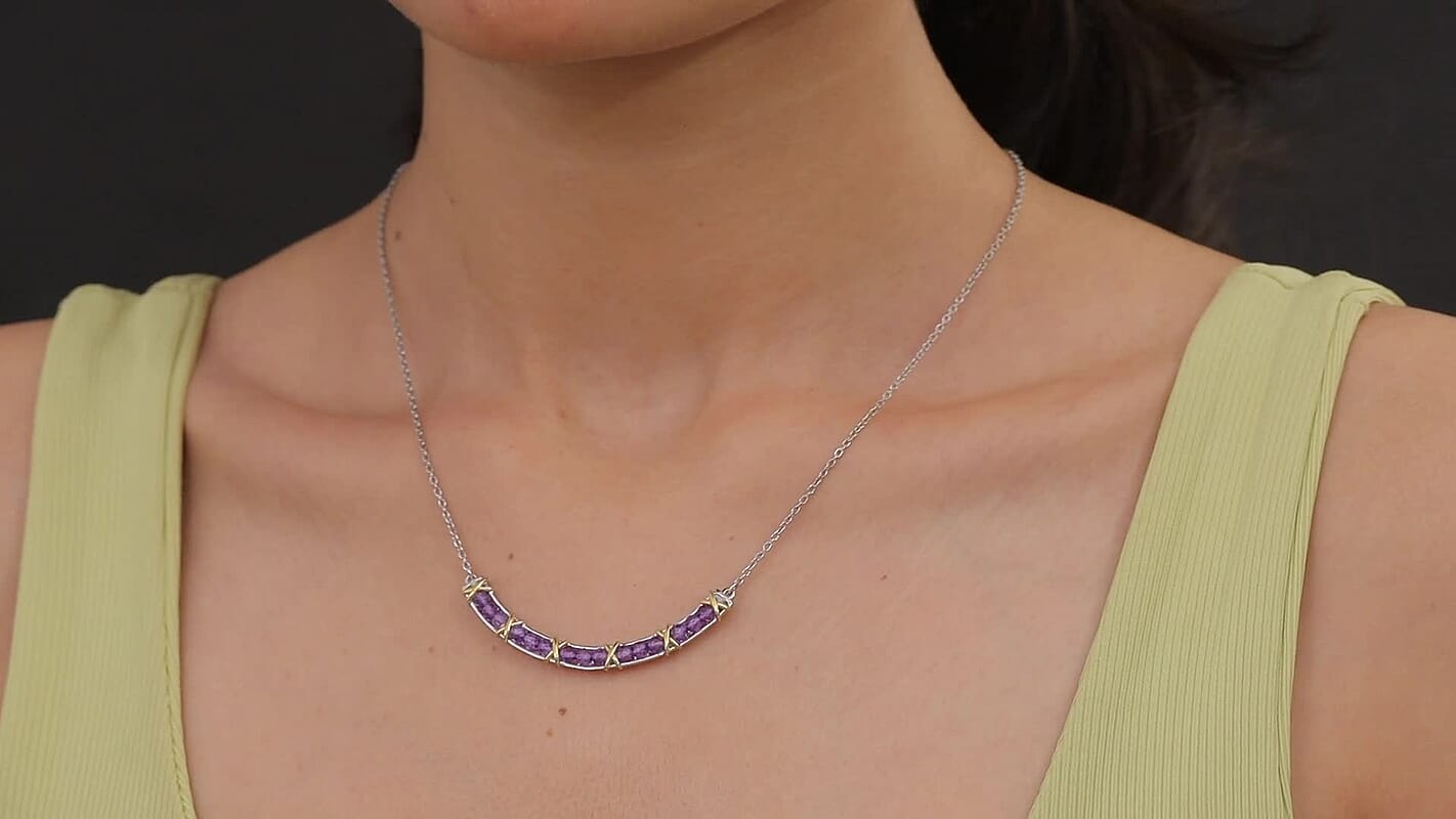 EverTrue African Amethyst Necklace (18-20 Inches) in 18K YG Plated and Platinum Bond 3.00 ctw