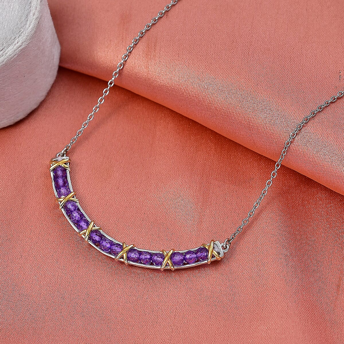 EverTrue African Amethyst Necklace (18-20 Inches) in 18K YG Plated and Platinum Bond 3.00 ctw image number 1
