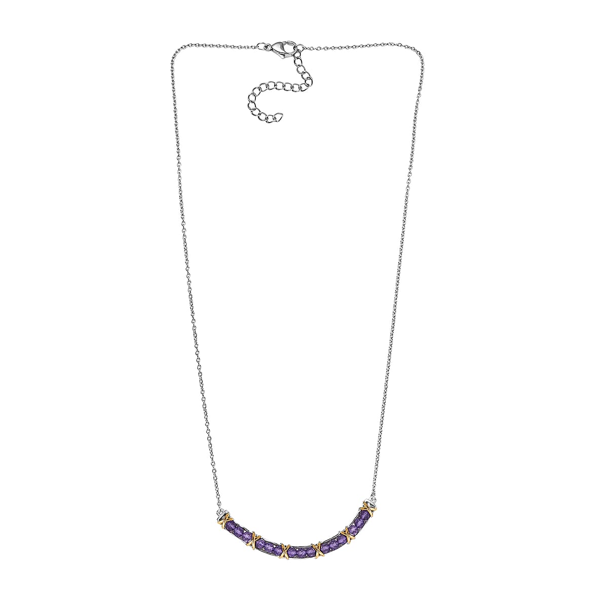 EverTrue African Amethyst Necklace (18-20 Inches) in 18K YG Plated and Platinum Bond 3.00 ctw image number 3