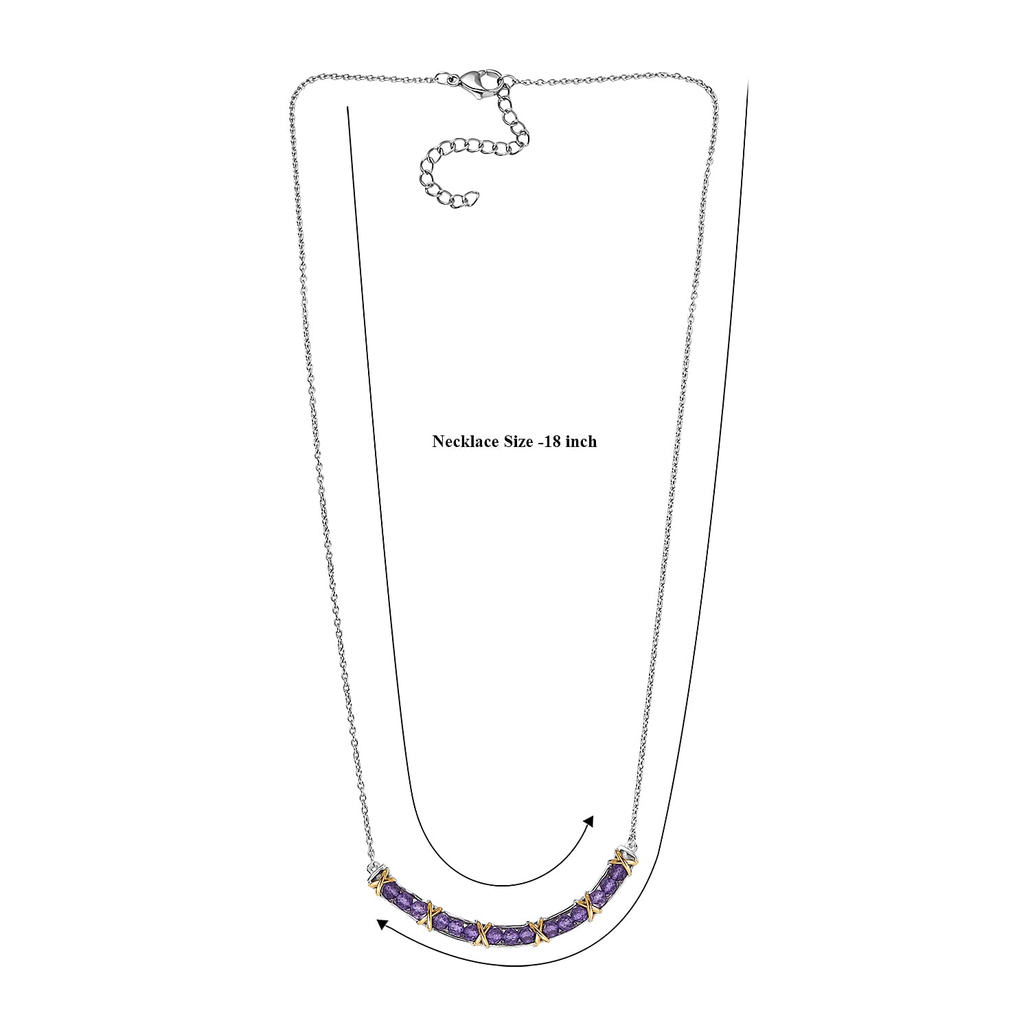 EverTrue African Amethyst 3.00 ctw Necklace in 18K YG Plated and Platinum Bond 18-20 Inches