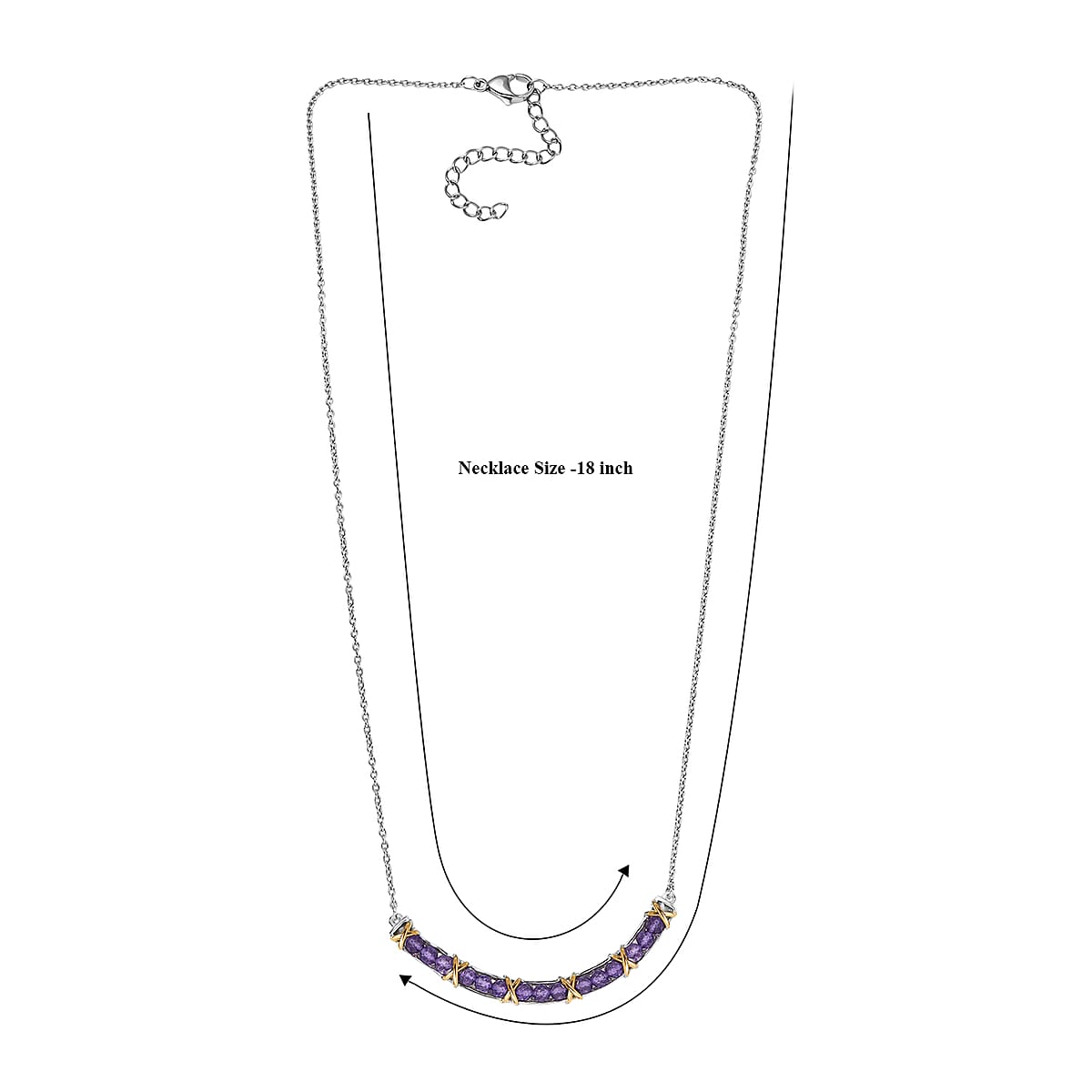 EverTrue African Amethyst Necklace (18-20 Inches) in 18K YG Plated and Platinum Bond 3.00 ctw image number 5