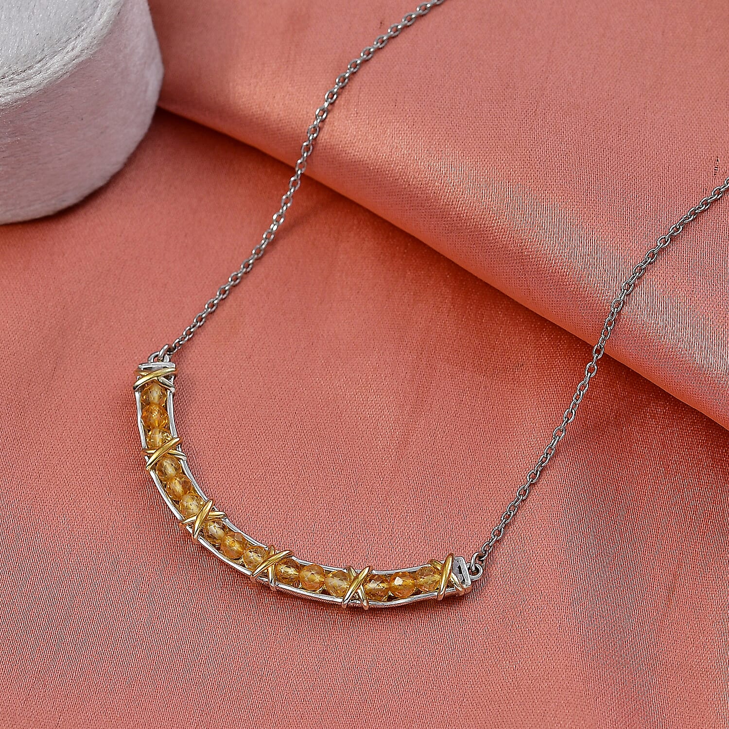 EverTrue Brazilian Citrine 3.00 ctw Necklace in 18K YG Plated and Platinum Bond 18-20 Inches