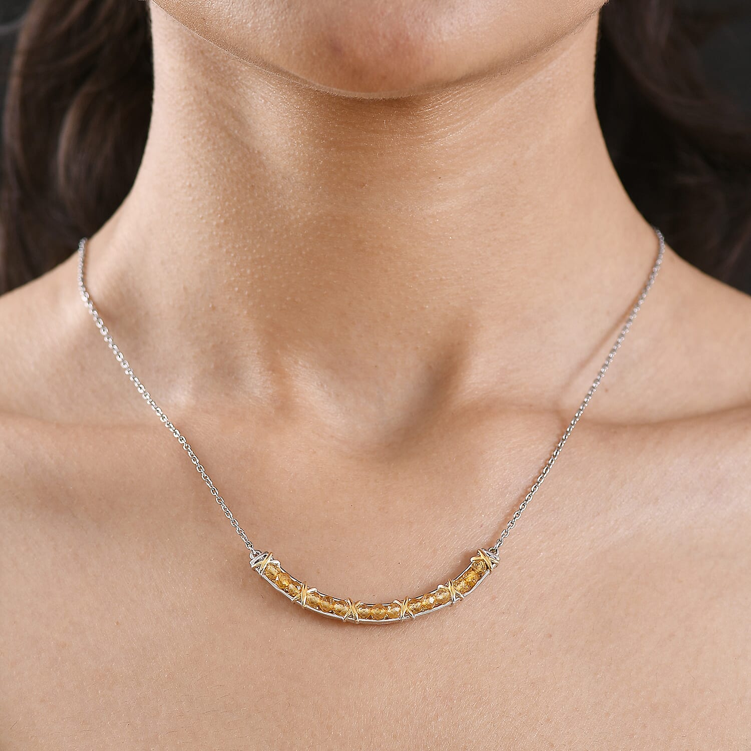 EverTrue Brazilian Citrine 3.00 ctw Necklace in 18K YG Plated and Platinum Bond 18-20 Inches