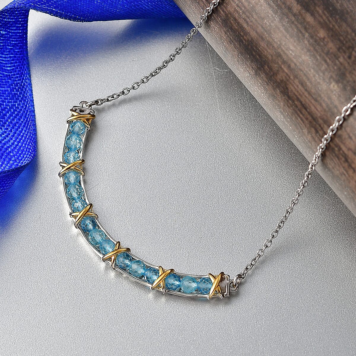 EverTrue Sky Blue Topaz 3.60 ctw Necklace in 18K YG Plated and Platinum Bond 18-20 Inches  image number 1