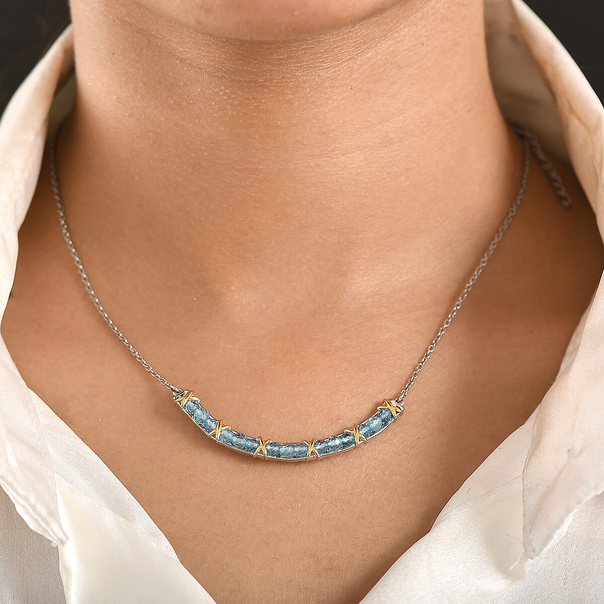 EverTrue Sky Blue Topaz 3.60 ctw Necklace in 18K YG Plated and Platinum Bond 18-20 Inches  image number 2