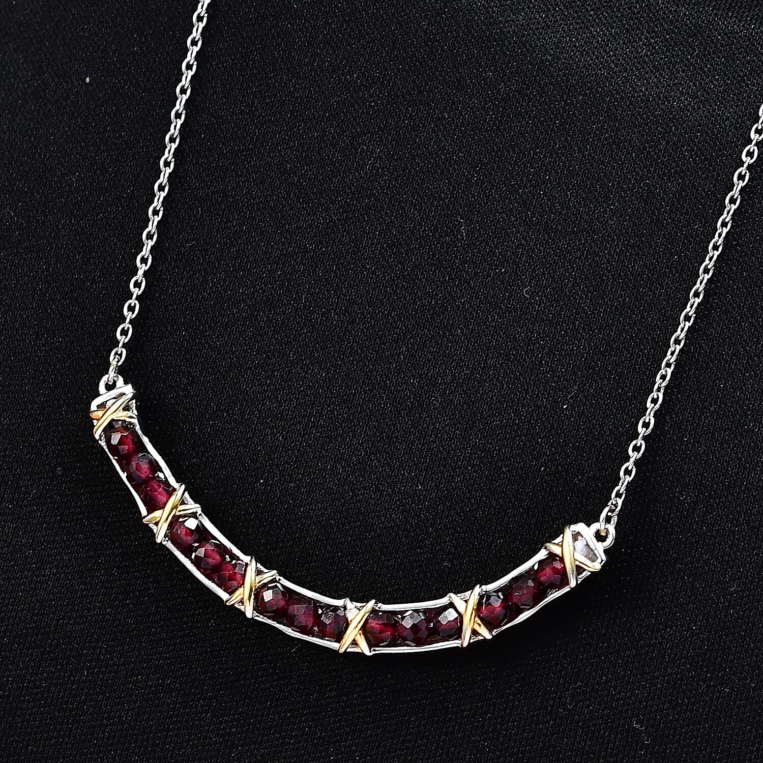 EverTrue Mozambique Garnet 5.00 ctw Necklace in 18K YG Plated and Platinum Bond 18-20 Inches