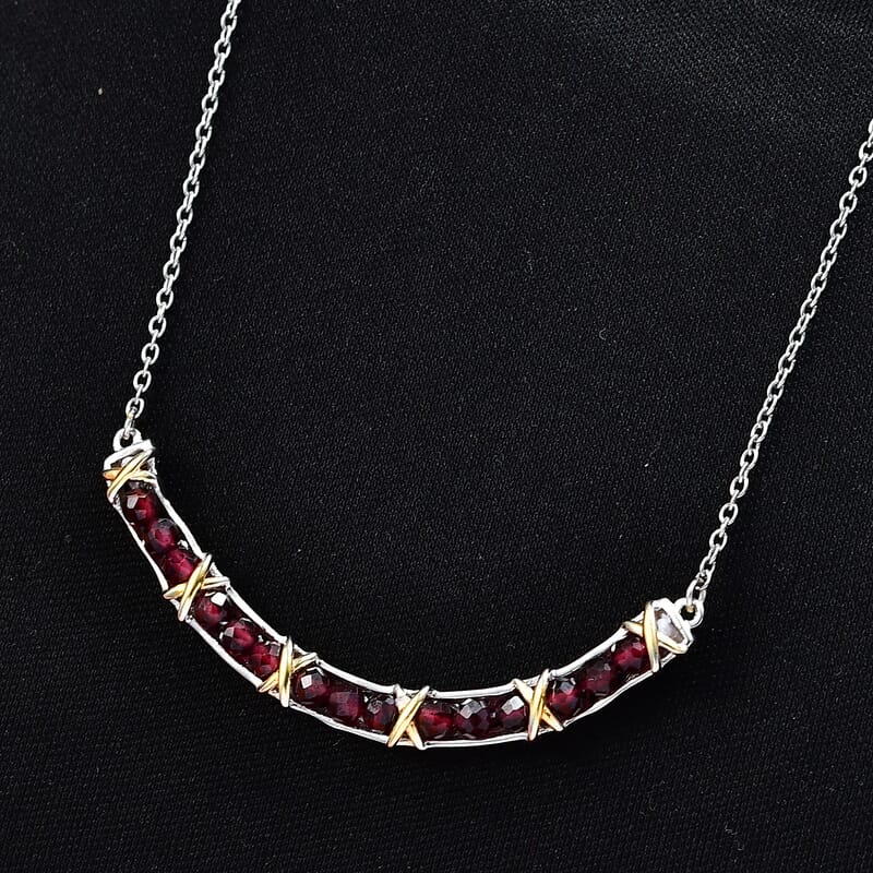 EverTrue Mozambique Garnet 5.00 ctw Necklace in 18K YG Plated and Platinum Bond 18-20 Inches