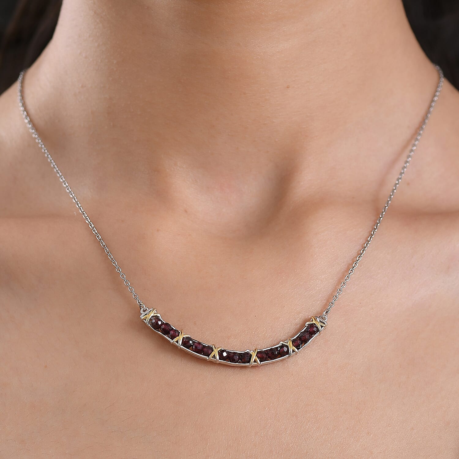 EverTrue Mozambique Garnet 5.00 ctw Necklace in 18K YG Plated and Platinum Bond 18-20 Inches