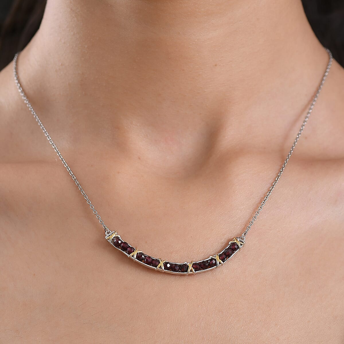 EverTrue Mozambique Garnet 5.00 ctw Necklace in 18K YG Plated and Platinum Bond 18-20 Inches  image number 2