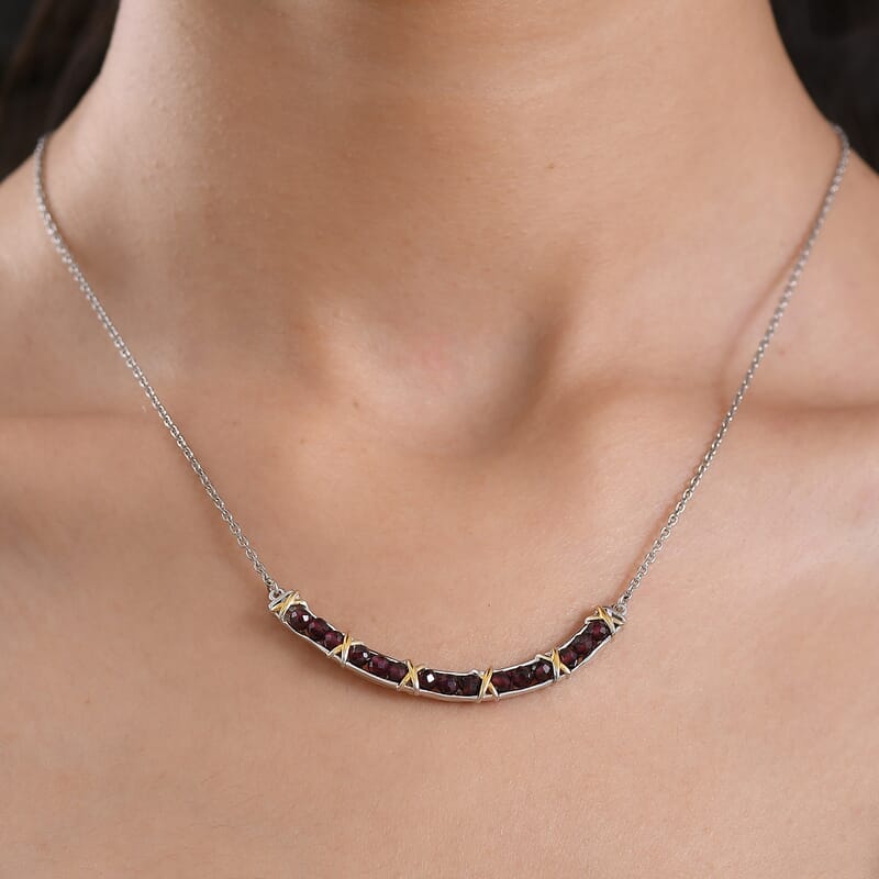 EverTrue Mozambique Garnet 5.00 ctw Necklace in 18K YG Plated and Platinum Bond 18-20 Inches