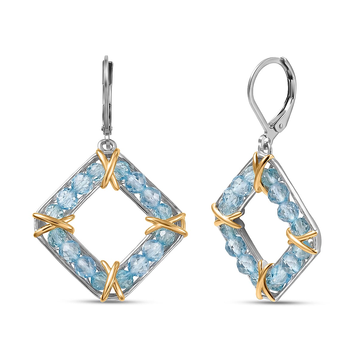 EverTrue Sky Blue Topaz 7.10 ctw Earrings in 18K YG Plated and Platinum Bond