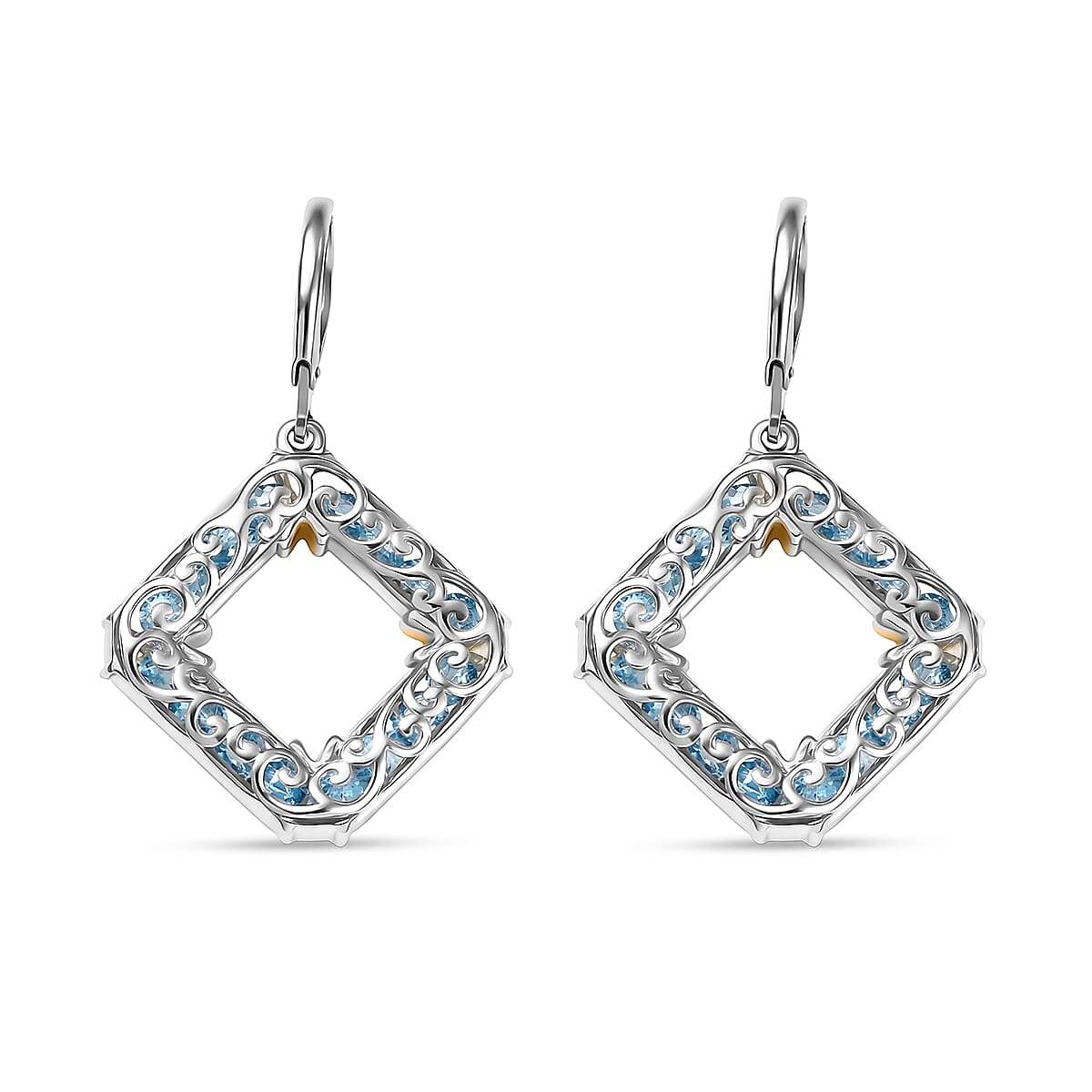 EverTrue Sky Blue Topaz 7.10 ctw Earrings in 18K YG Plated and Platinum Bond
