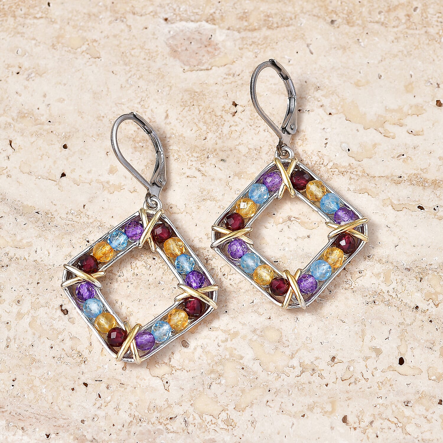 EverTrue Multi Gemstone 8.30 ctw Earrings in 18K YG Plated and Platinum Bond