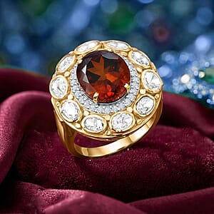 D'Joy Premium Red Citrine and Moissanite 6.65 ctw Royal Fire Glow Ring in 18K Vermeil Yellow Gold Over Sterling Silver (Size 10.0)