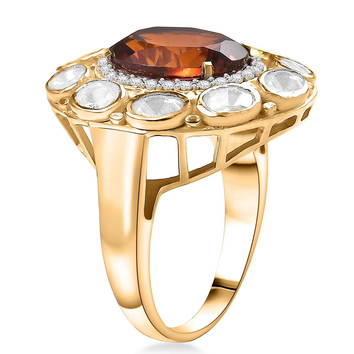 D'Joy Premium Red Citrine, Moissanite Royal Fire Glow Ring in 18K Vermeil YG Over Sterling Silver (Size 10.0) 6.65 ctw image number 3