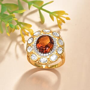 Doorbuster D'Joy Premium Red Citrine and Moissanite 6.65 ctw Royal Fire Glow Ring in 18K Vermeil Yellow Gold Over Sterling Silver (Size 9.0)