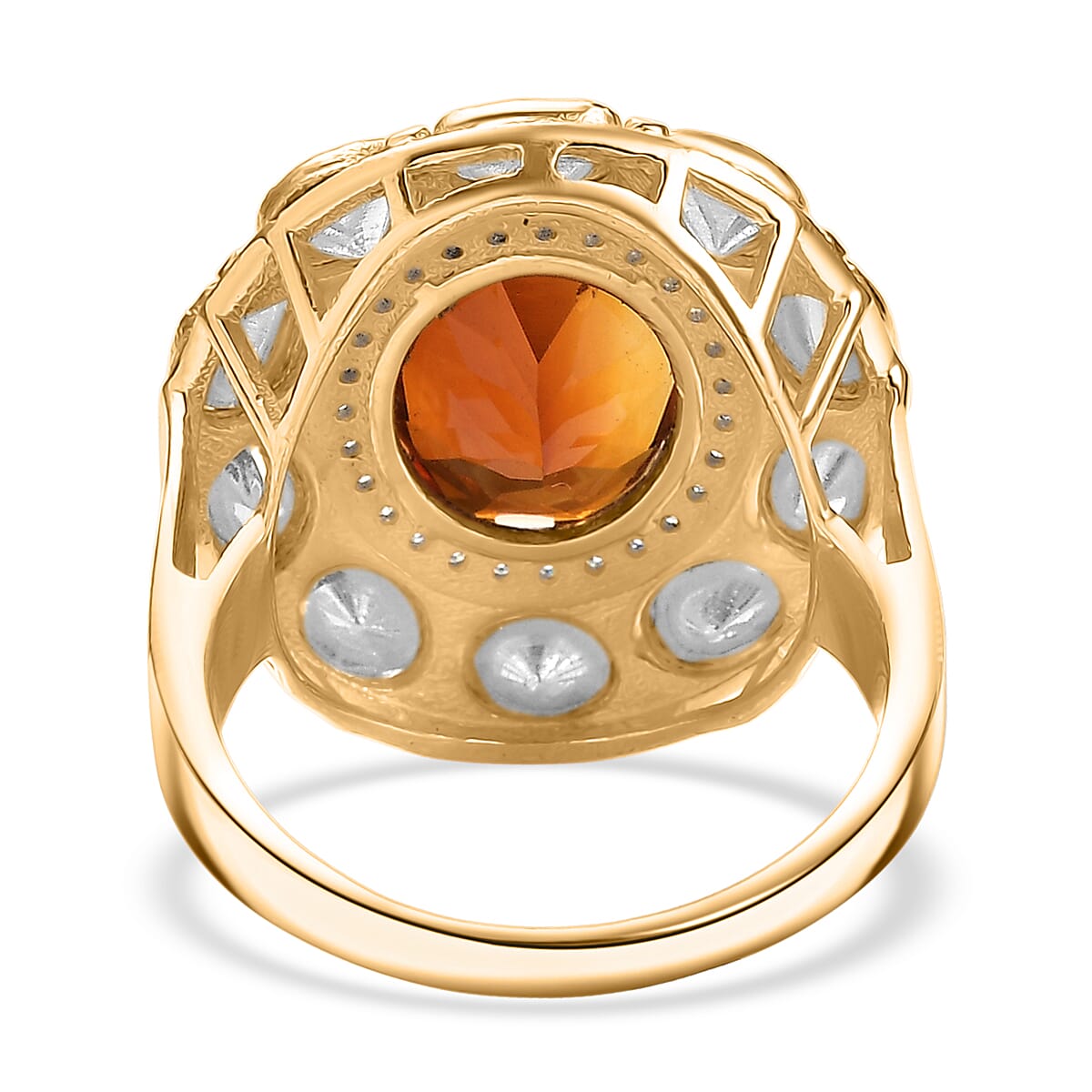 Doorbuster D'Joy Premium Red Citrine and Moissanite 6.65 ctw Royal Fire Glow Ring in 18K Vermeil Yellow Gold Over Sterling Silver (Size 9.0) image number 4