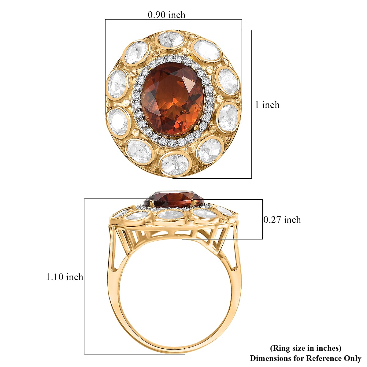 Doorbuster D'Joy Premium Red Citrine and Moissanite 6.65 ctw Royal Fire Glow Ring in 18K Vermeil Yellow Gold Over Sterling Silver (Size 9.0) image number 5